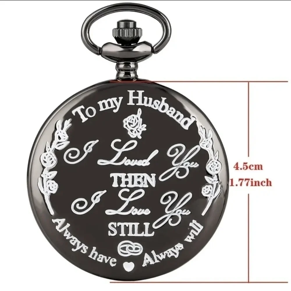 Engraved Vintage Quartz Pendant Pocket Watch to my Husband with clip chain